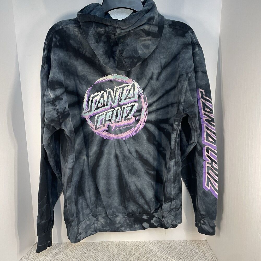 Santa Cruz Colortone Adult M Gray Black Tie Dye Hoodie Sweatshirt - Picture 3 of 8